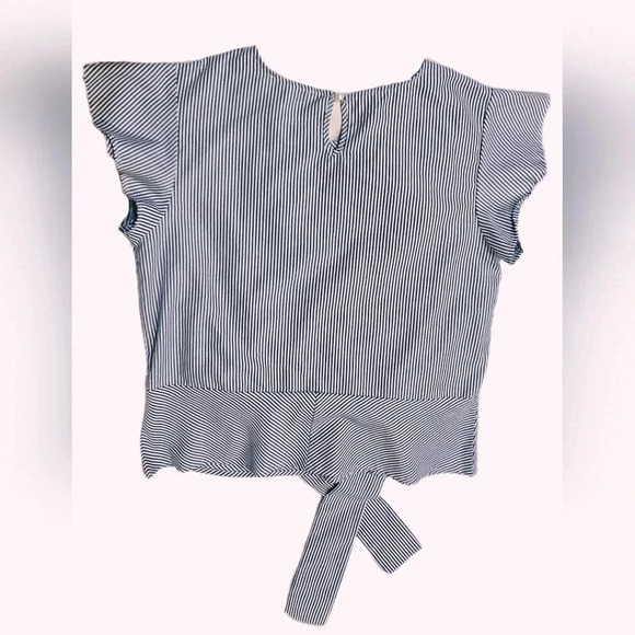 Kontrol L Size Medium Blue/White Striped Blouse Pearl Accents - Picture 3 of 8